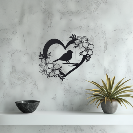 Bird and Blooms Metal Wall Art  Small Black