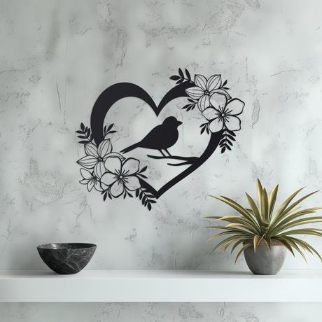 Bird and Blooms Metal Wall Art medium Black