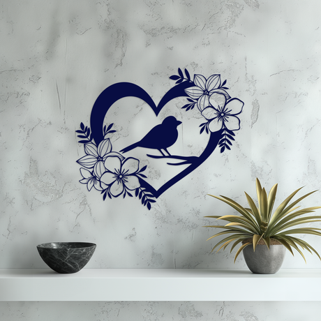 Bird and Blooms Metal Wall Art Medium Blue