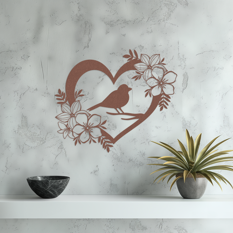 Bird and Blooms Metal Wall Art Medium Rust