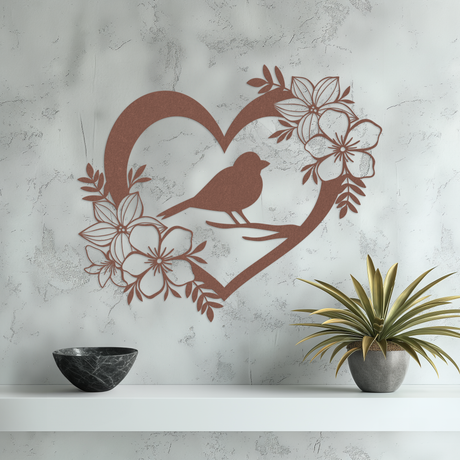 Bird and Blooms Metal Wall Art Large Rust
