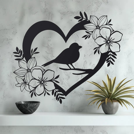 Bird and Blooms Metal Walll Art XL Black