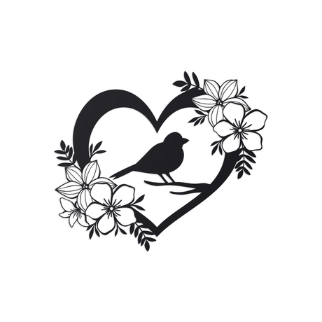 Bird and Blooms Metal Wall Art with White background