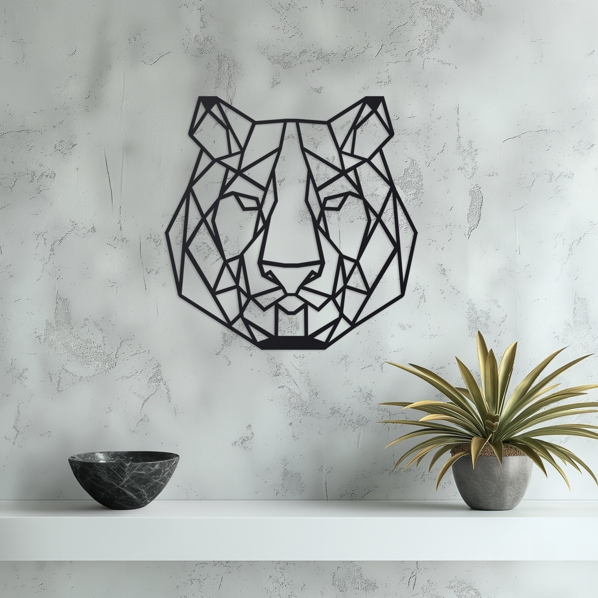 Geometric Lion Head Metal Wall Art Small Black