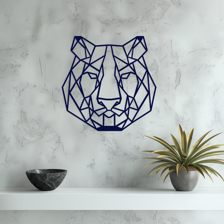 Geometric Lion Head Metal Wall Art Small Blue