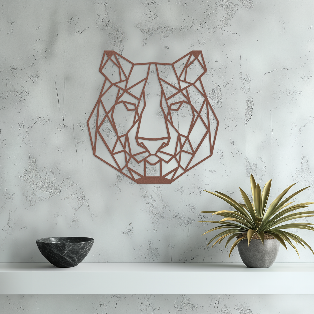 Geometric Lion Head Metal Wall Art Small Rust