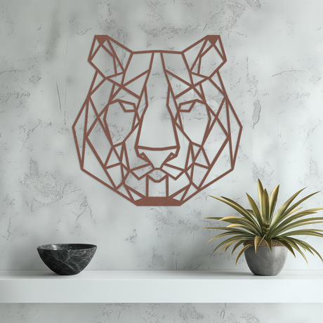 Geometric Lion Head Metal Wall Art Medium Rust