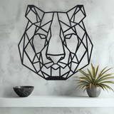 Geometric Lion Head Metal Wall Art Large Black