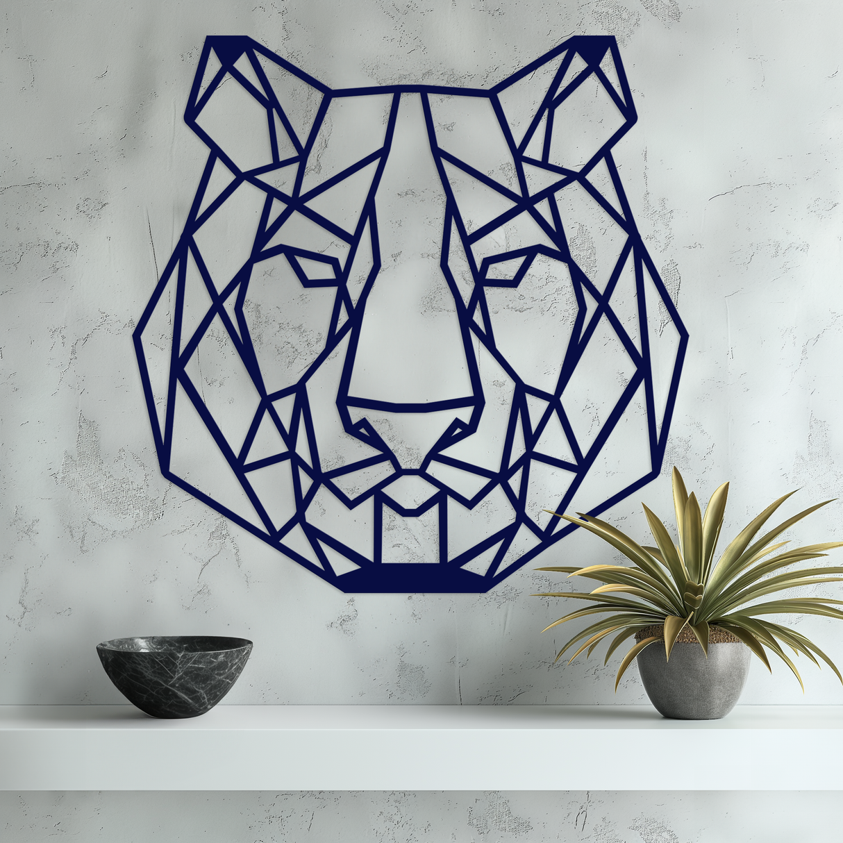 Geometric Lion Head Metal Wall Art Large Blue