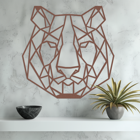 Geometric Lion Head Metal Wall Art Large Rust