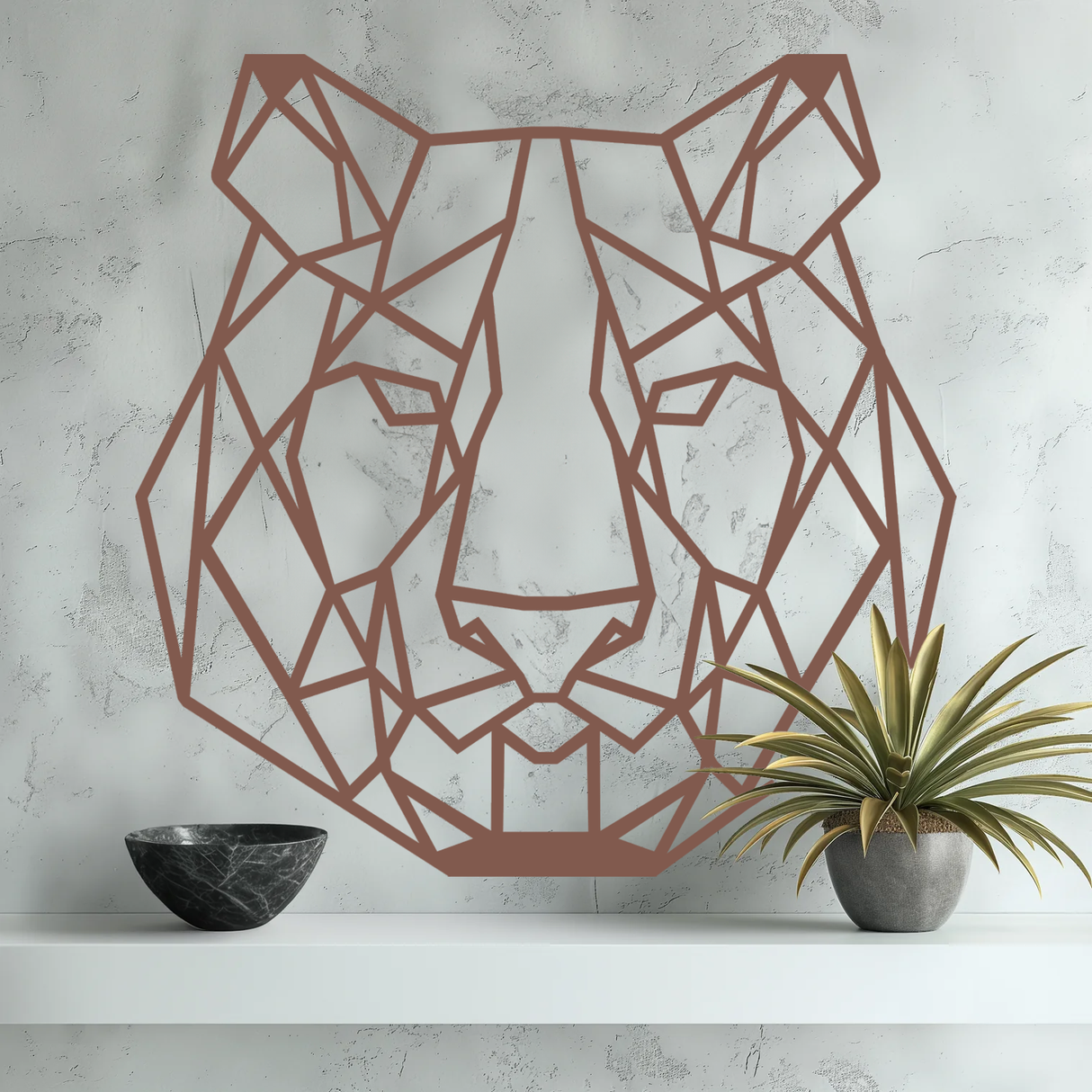 Geometric Lion Head Metal Wall Art Extra Large Bronze