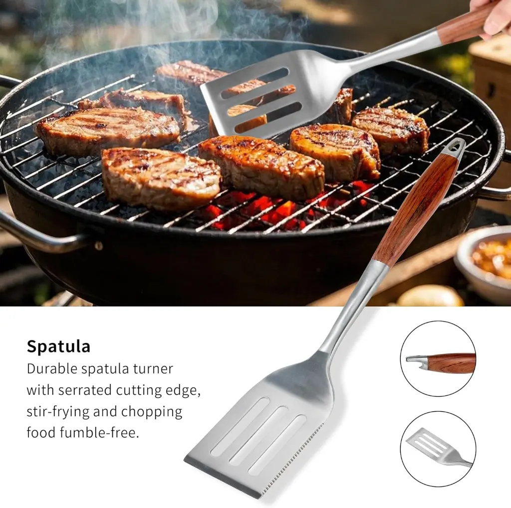 Metal BBQ Cooking Utensil set spatula.webp