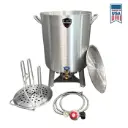 High Performance Cookers (HPC) 60 Qt Dual Turkey Fryer Pot With Drain Valve / Lid & Turkey Rack