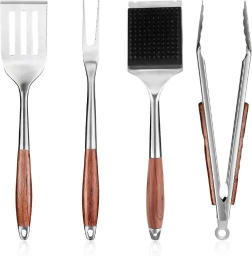 Heavy-Duty 4-Piece Rosewood BBQ Grilling Tool Set by MetalFabGuys
